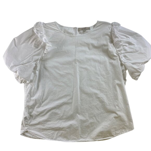 Ann Taylor Loft White Ruffle Sleeve Blouse XL 100% Cotton Top Western Boho Cute - Picture 1 of 6